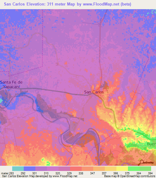 San Carlos,Bolivia Elevation Map