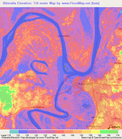 Riberalta,Bolivia Elevation Map