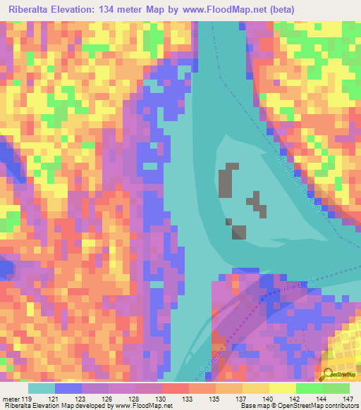 Riberalta,Bolivia Elevation Map