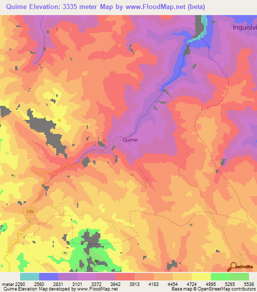 Quime,Bolivia Elevation Map