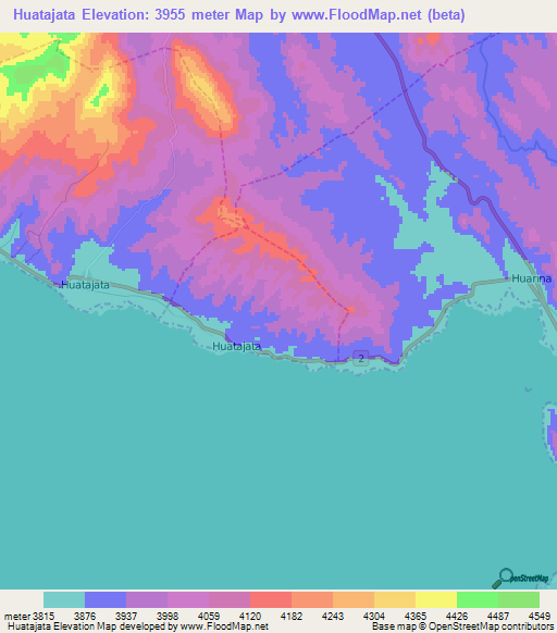 Huatajata,Bolivia Elevation Map