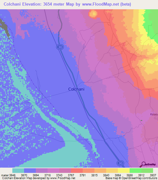 Colchani,Bolivia Elevation Map