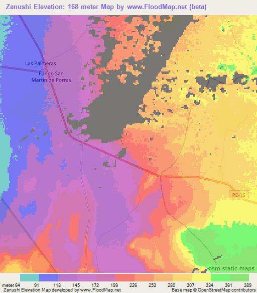 Zanushi,Peru Elevation Map