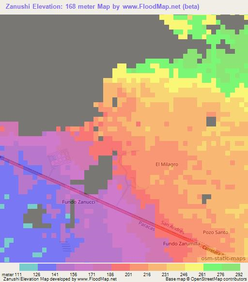 Zanushi,Peru Elevation Map