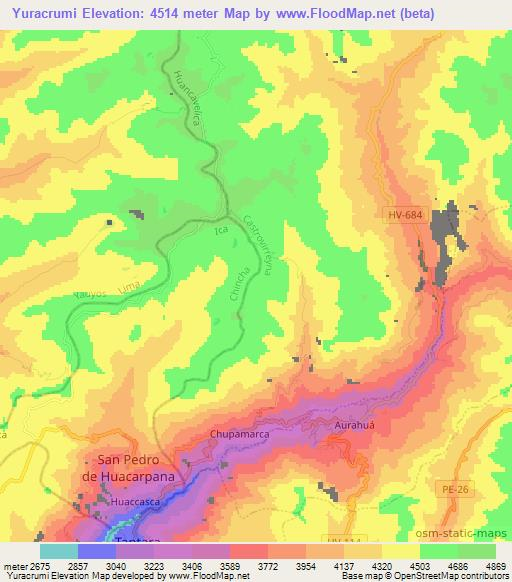 Yuracrumi,Peru Elevation Map