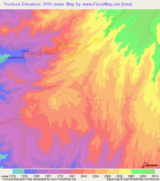 Yuchcce,Peru Elevation Map