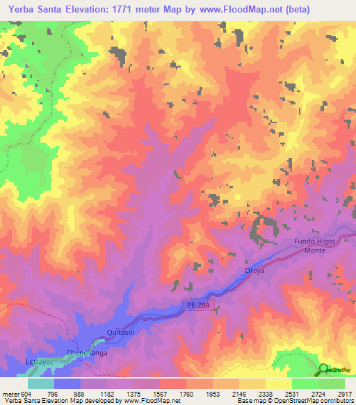 Yerba Santa,Peru Elevation Map