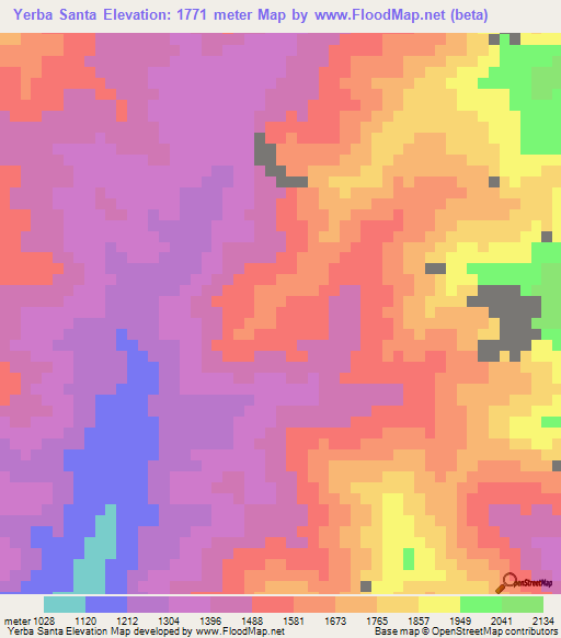 Yerba Santa,Peru Elevation Map