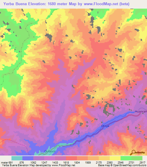 Yerba Buena,Peru Elevation Map