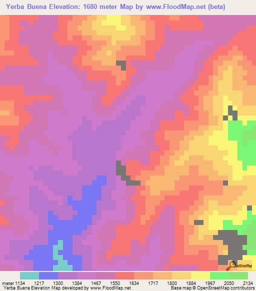 Yerba Buena,Peru Elevation Map