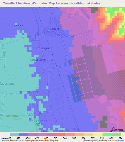 Yaurilla,Peru Elevation Map