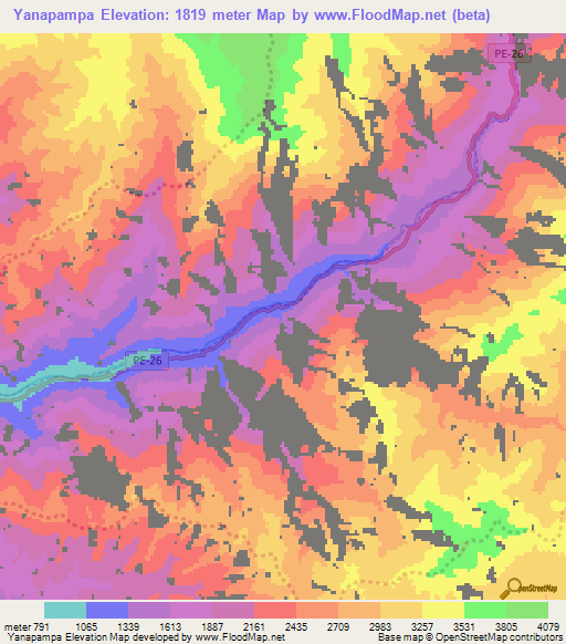 Yanapampa,Peru Elevation Map