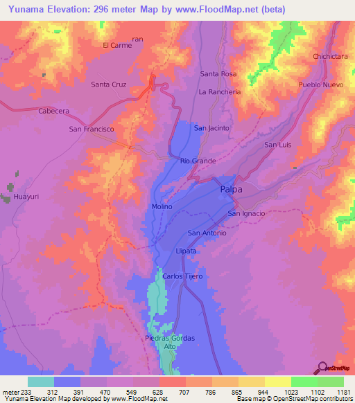 Yunama,Peru Elevation Map
