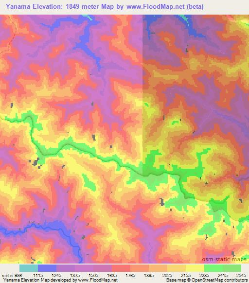 Elevation of Yanama,Peru Elevation Map, Topography, Contour