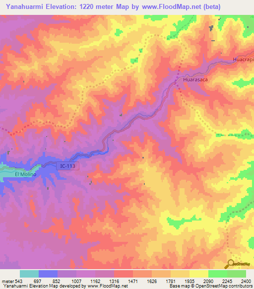 Yanahuarmi,Peru Elevation Map