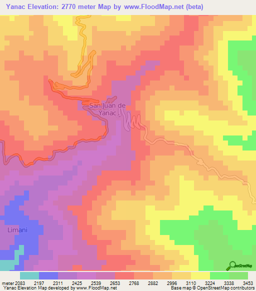 Yanac,Peru Elevation Map