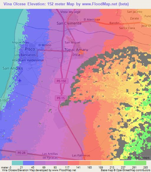 Vina Olcese,Peru Elevation Map