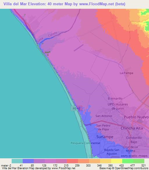 Villa del Mar,Peru Elevation Map