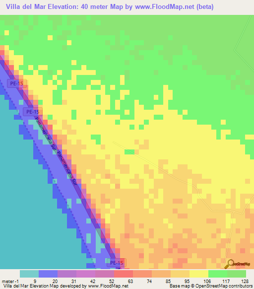 Villa del Mar,Peru Elevation Map