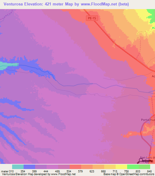 Venturosa,Peru Elevation Map