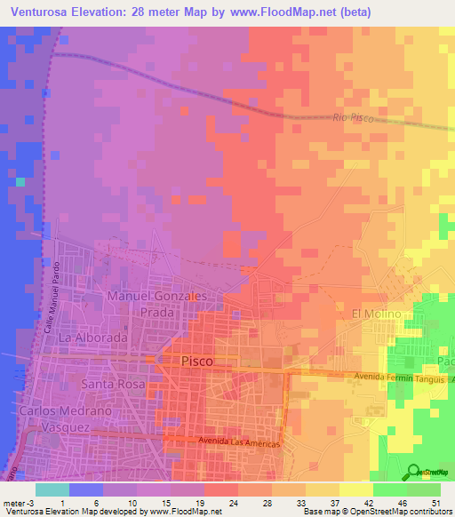 Venturosa,Peru Elevation Map