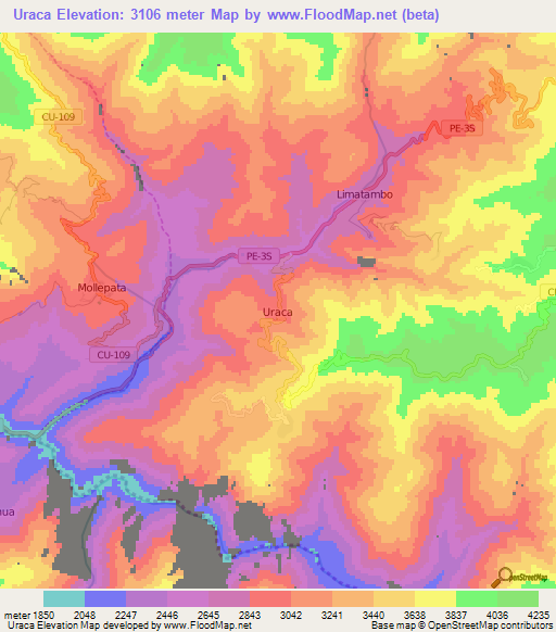 Uraca,Peru Elevation Map