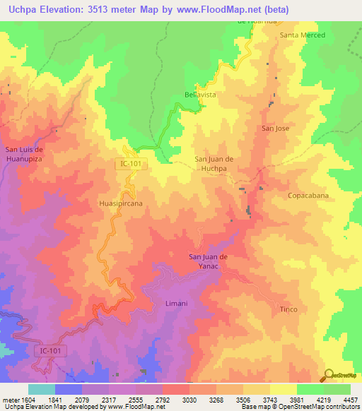 Uchpa,Peru Elevation Map