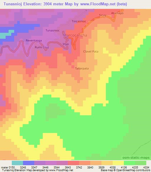 Tunasnioj,Peru Elevation Map