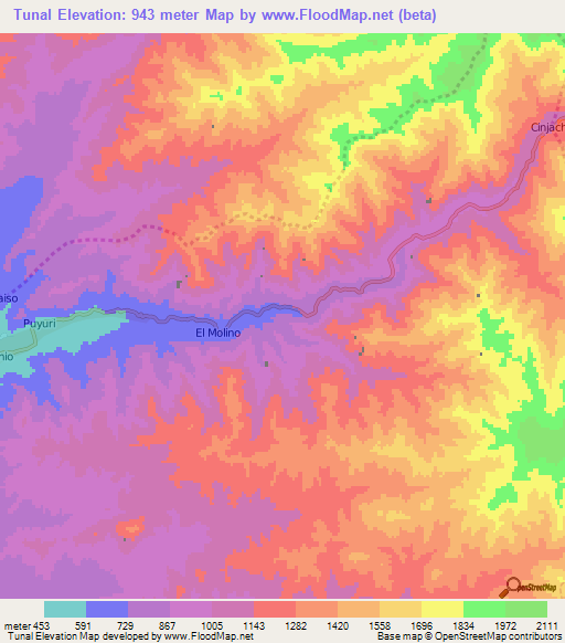 Tunal,Peru Elevation Map