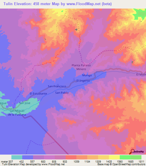 Tulin,Peru Elevation Map