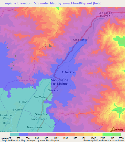 Trapiche,Peru Elevation Map