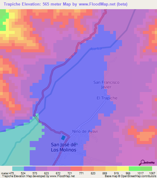 Trapiche,Peru Elevation Map