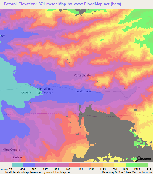 Totoral,Peru Elevation Map