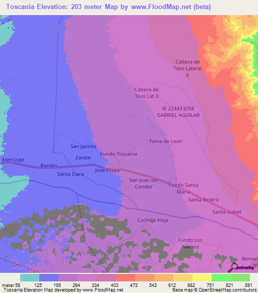 Toscania,Peru Elevation Map