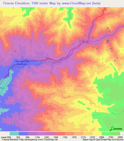 Tiracse,Peru Elevation Map