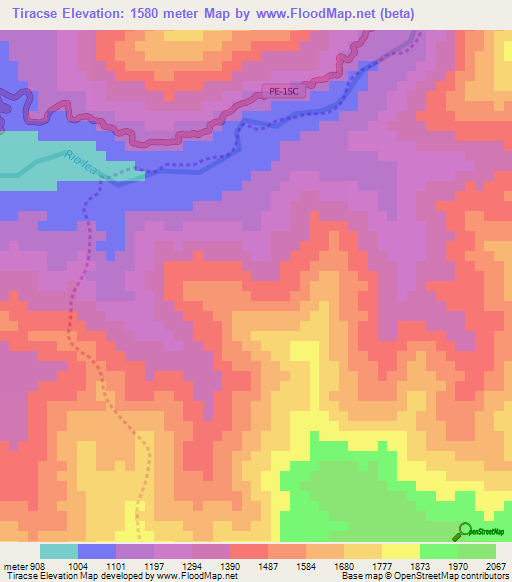 Tiracse,Peru Elevation Map