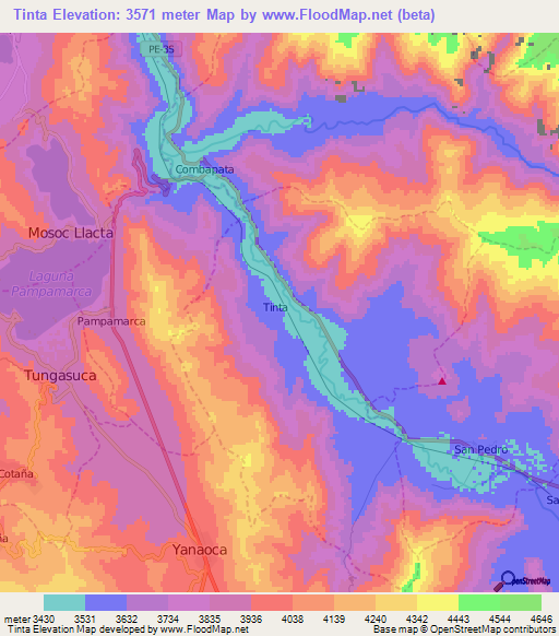 Tinta,Peru Elevation Map