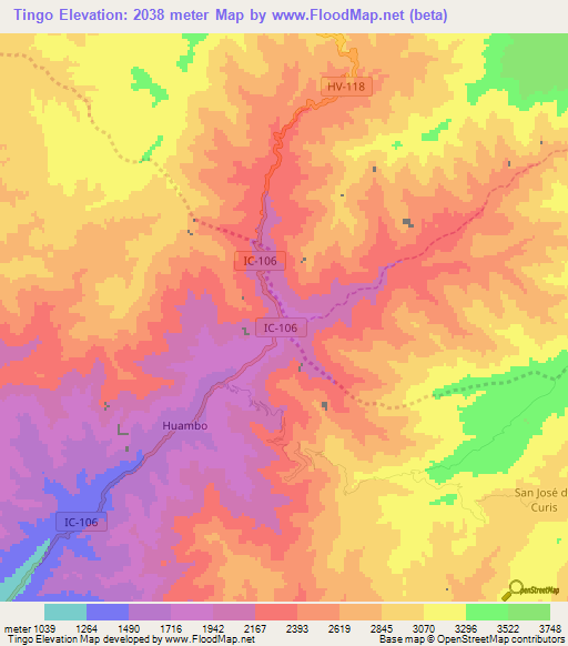 Tingo,Peru Elevation Map