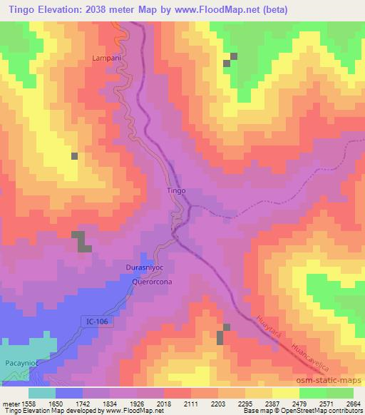 Tingo,Peru Elevation Map