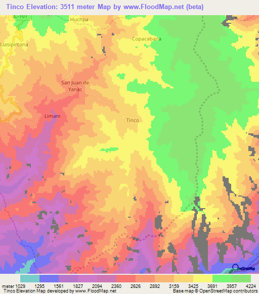 Tinco,Peru Elevation Map