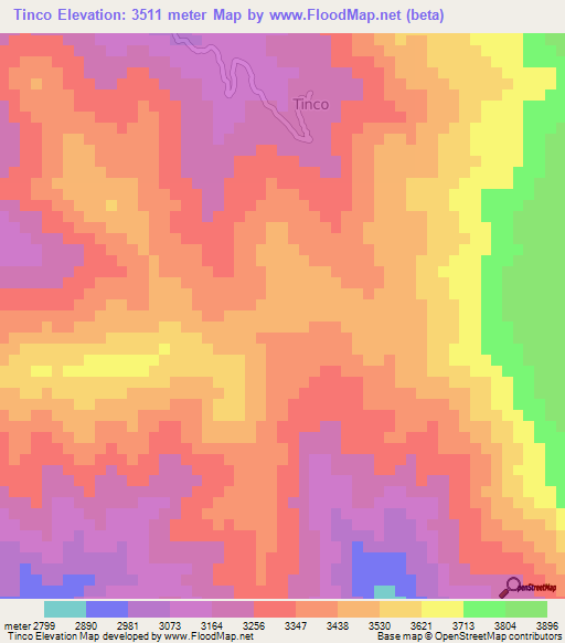 Tinco,Peru Elevation Map