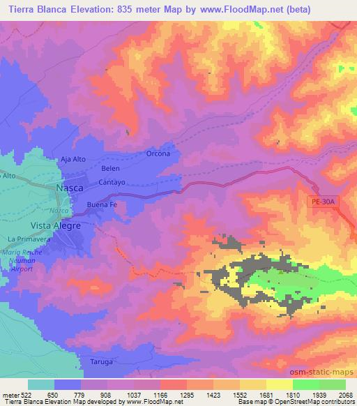 Tierra Blanca,Peru Elevation Map