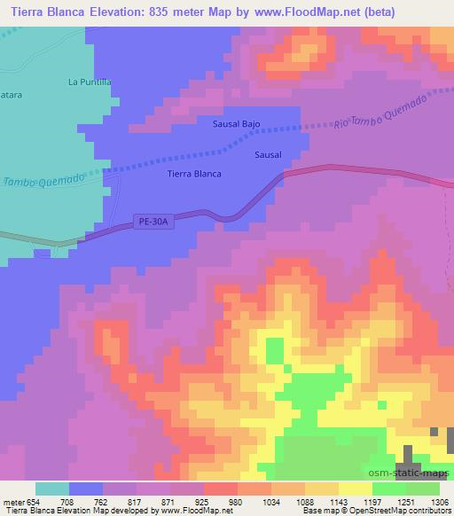 Tierra Blanca,Peru Elevation Map