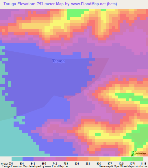 Taruga,Peru Elevation Map