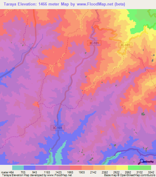 Taraya,Peru Elevation Map