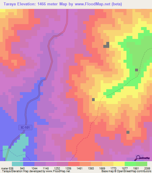 Taraya,Peru Elevation Map