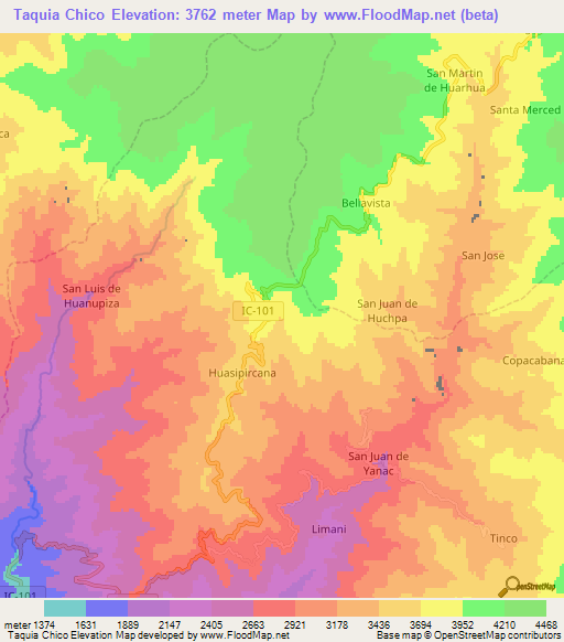 Taquia Chico,Peru Elevation Map