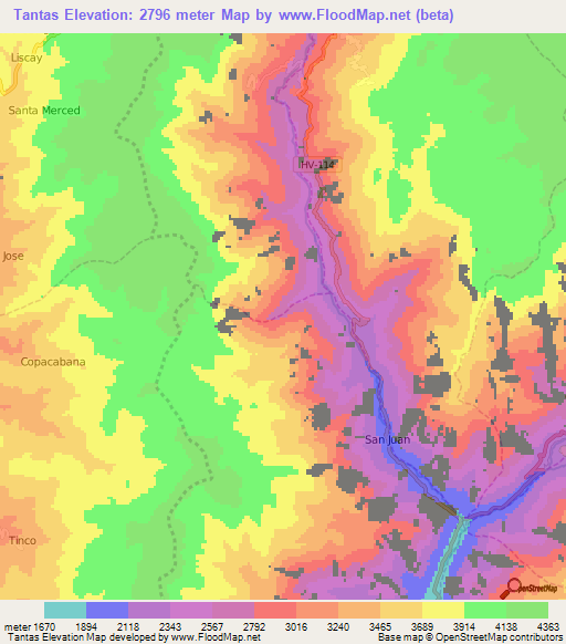 Tantas,Peru Elevation Map