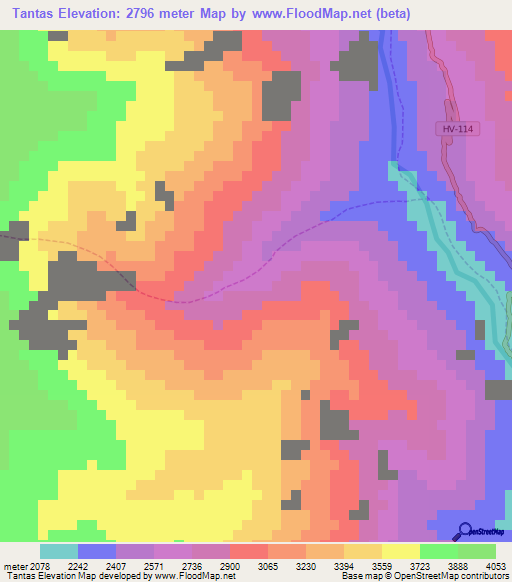 Tantas,Peru Elevation Map