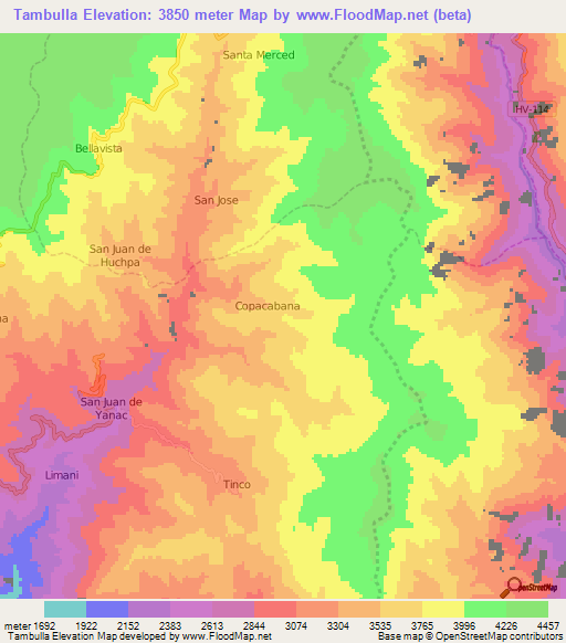 Tambulla,Peru Elevation Map